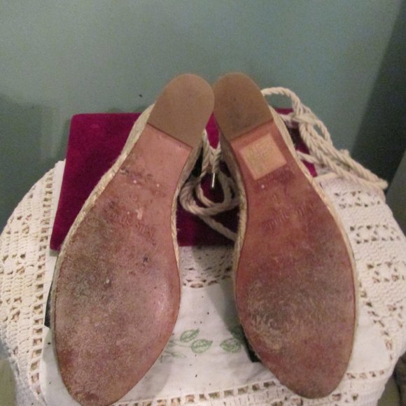 Kate Spade Black Satin Espadrilles Wedge Rope Lace Up Size 7 - Picture 8 of 9